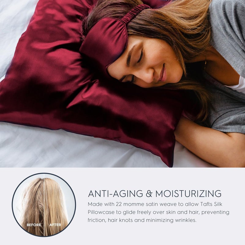 Tafts Pillow Cases - 22mm 100% Pure Mulberry 6A Silk Pillowcase for Hair & Skin with Zipper Closure, Cooling, Natural, Organic, Double Sided Silk Pillow Case (Burgundy, Queen 20x30 1pc) - Image 3
